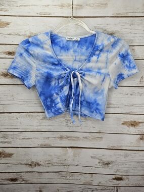 Aster Blue Tie-Dye Ribbed Cropped Top